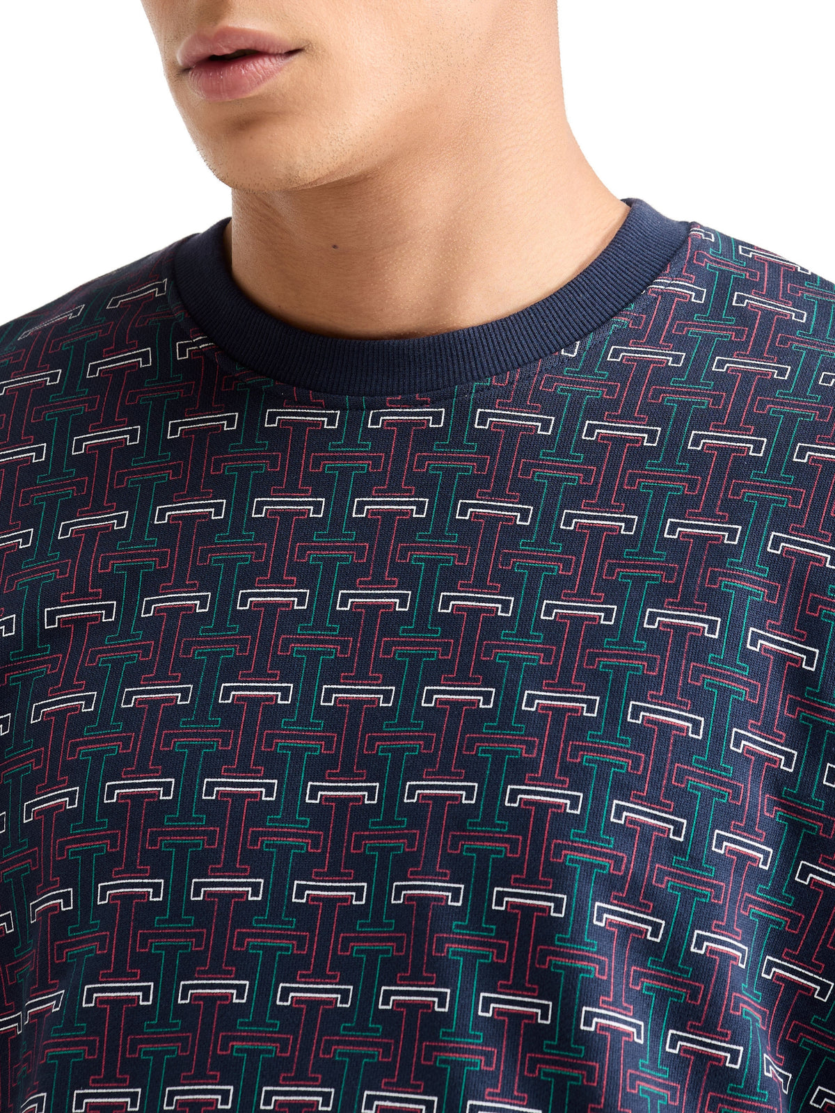Printed Crew Neck Sweatshirt - Peacoat t4option_0