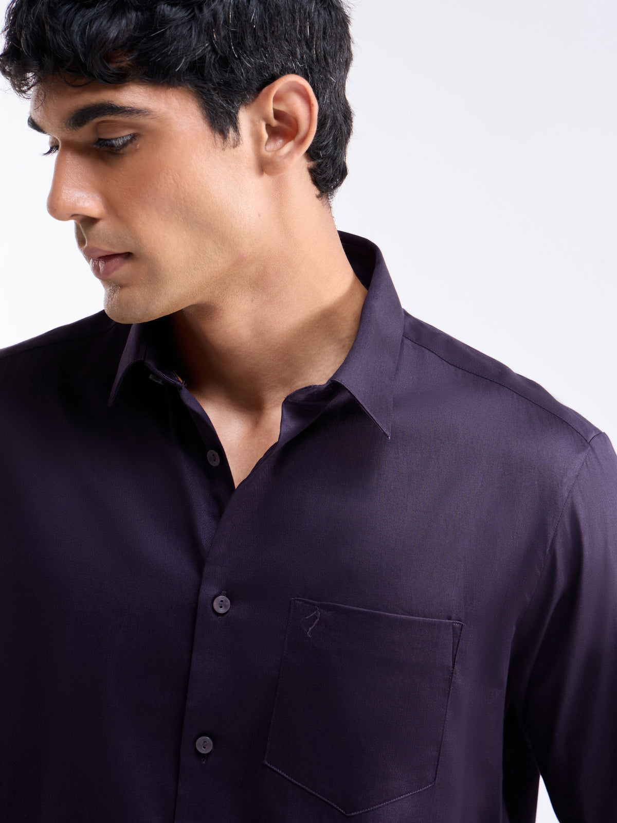 Solid Full Sleeve Cotton Stretch Shirt - Plum t4option_0