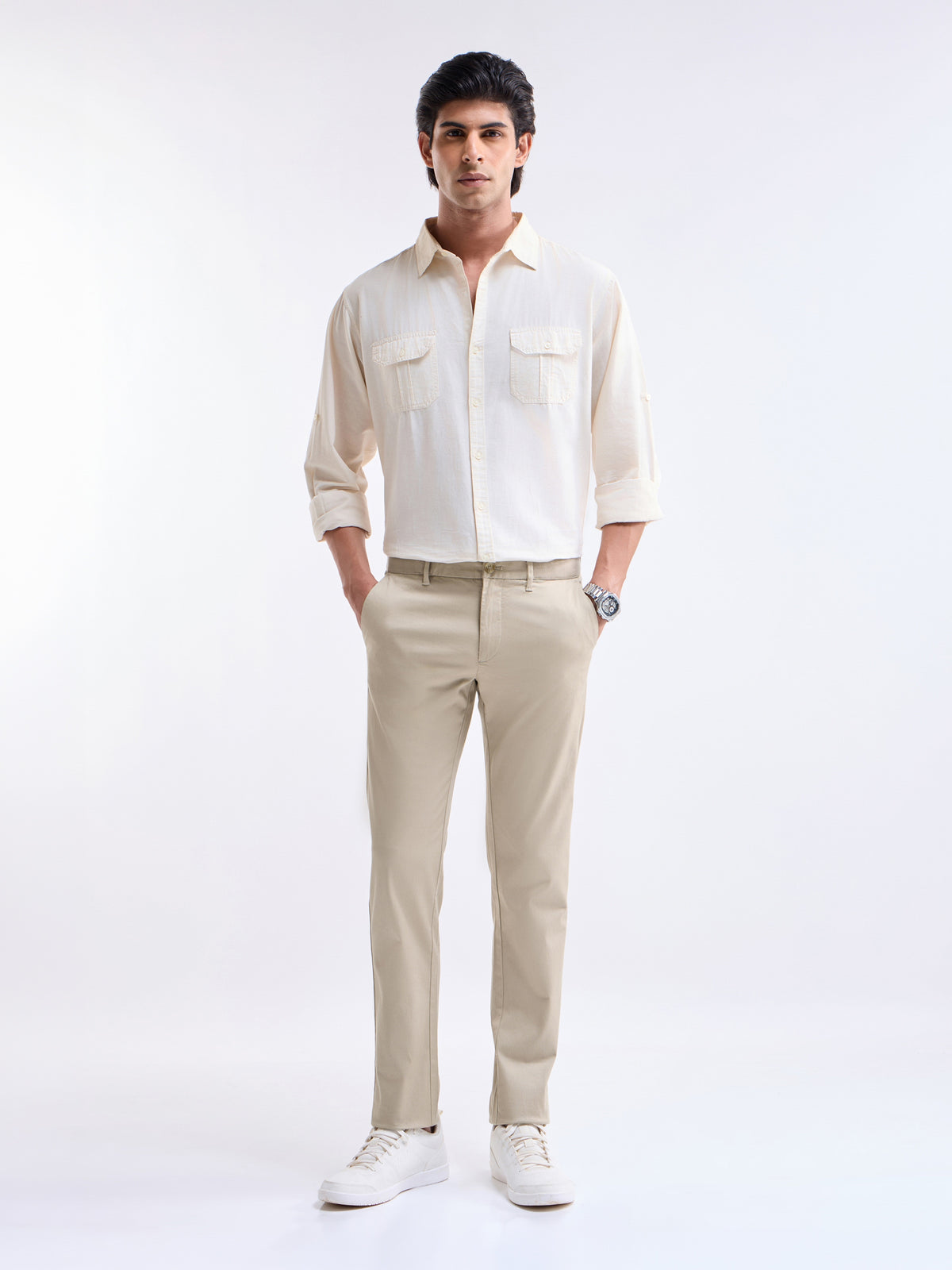 Slim Fit Cotton Stretch Trouser - Lt Khaki t4option_8