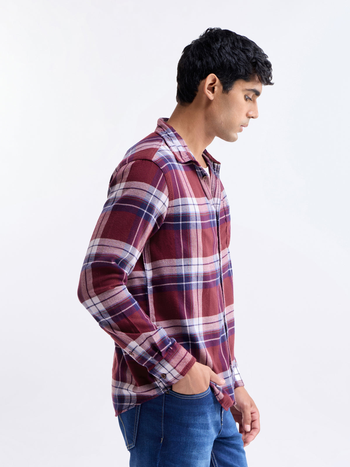 Check Full Sleeve Cotton Shirt - Red t4option_0