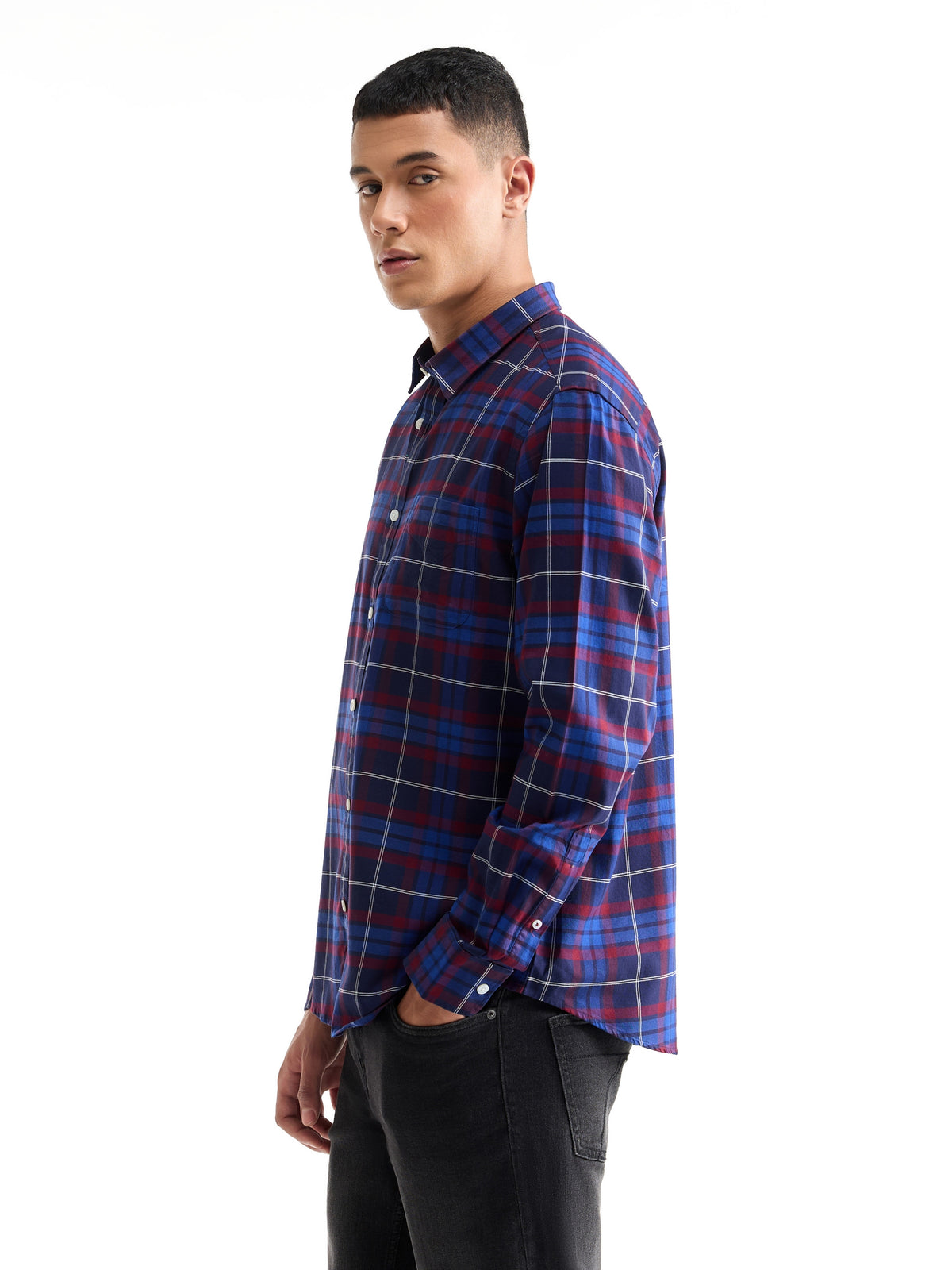 Check Full Sleeve Cotton Shirt - Burgundy t4option_0