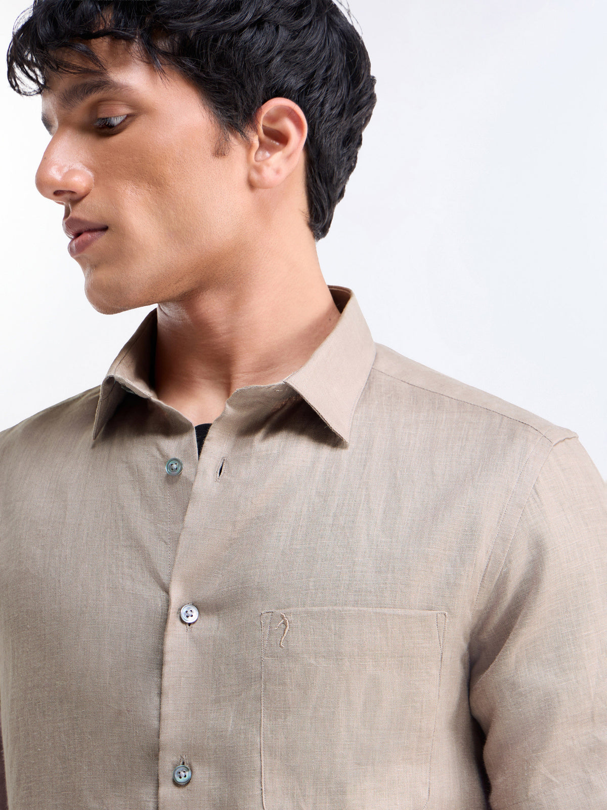 Solid Half Sleeve Linen Shirt - Grey t4option_1