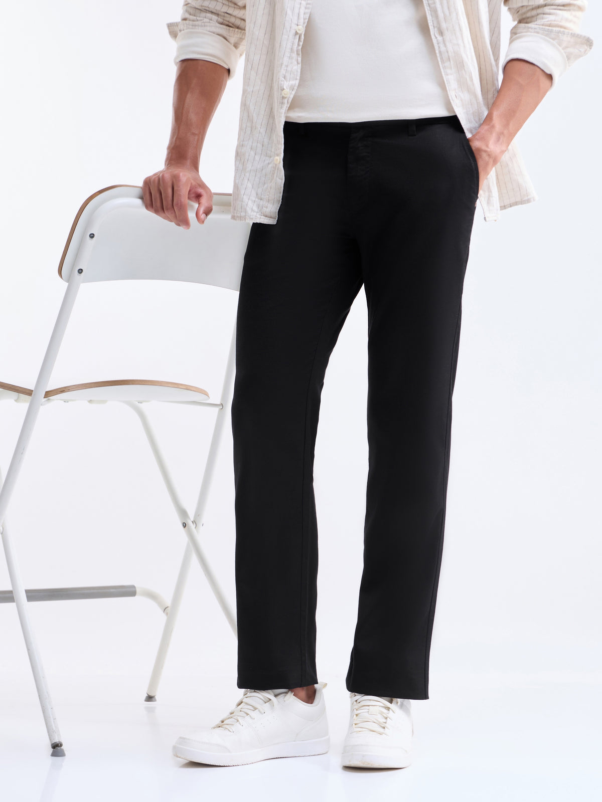 Regular Fit Cotton Stretch Trouser - Black t4option_0