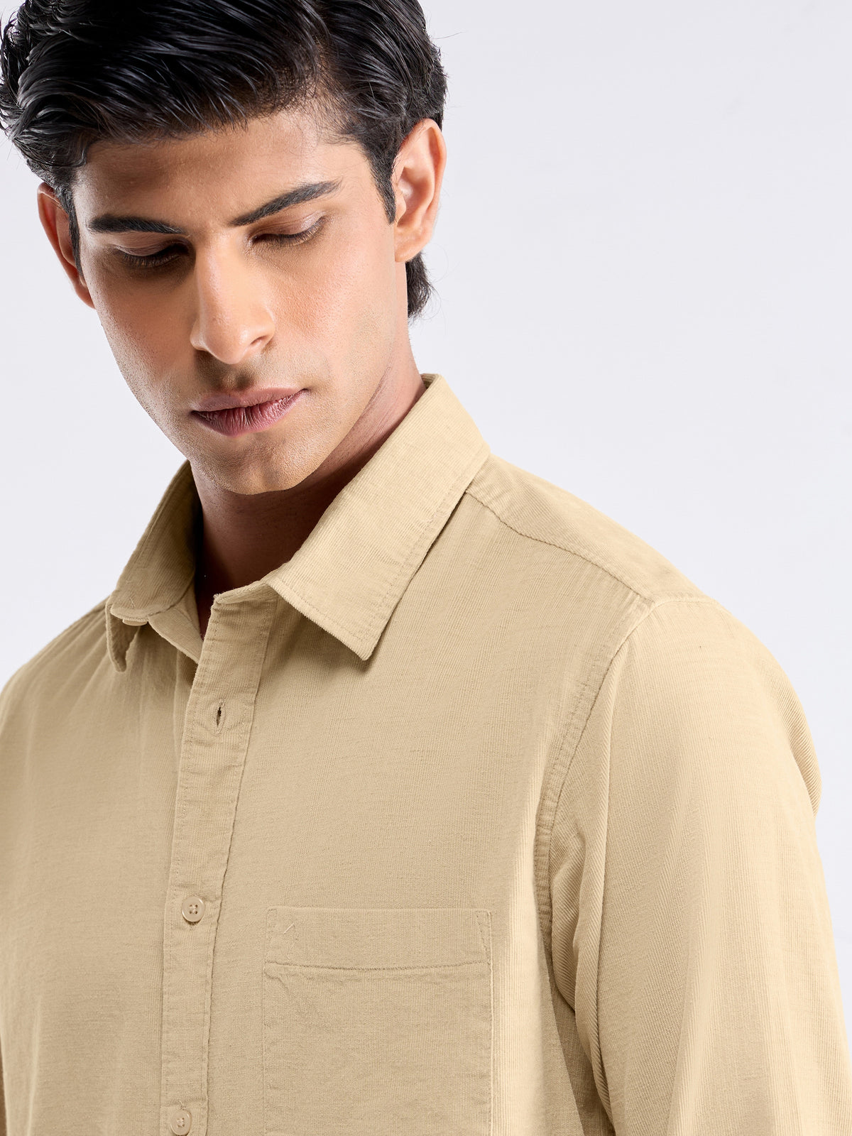 Check Full Sleeve Cotton Shirt - Beige t4option_0