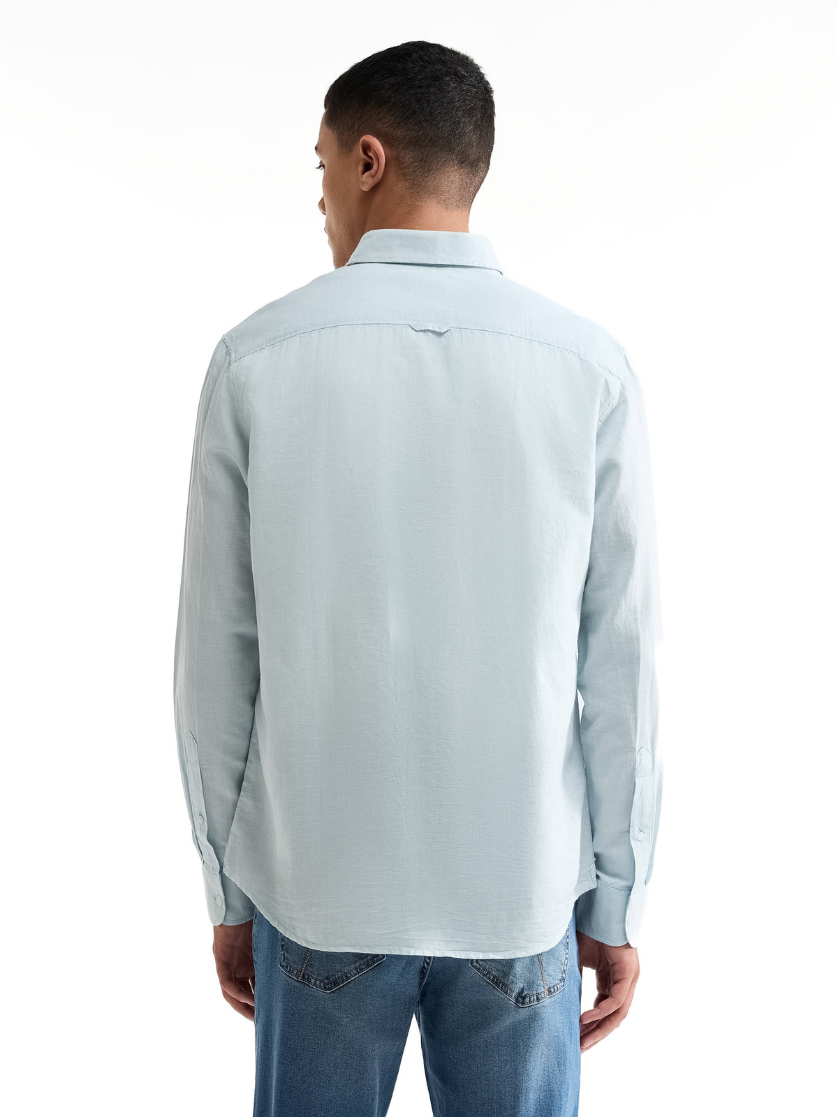 Solid Full Sleeve Cotton Blend Shirt - Sky t4option_0