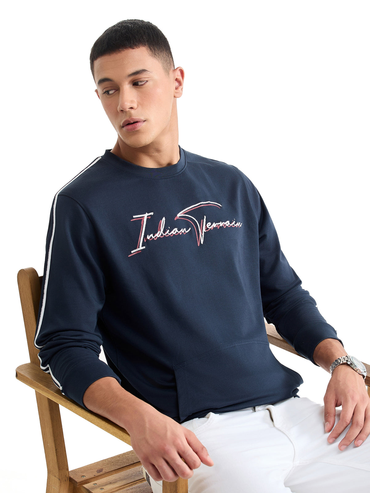 Graphic Crew Neck Sweatshirt - Navy t4option_0