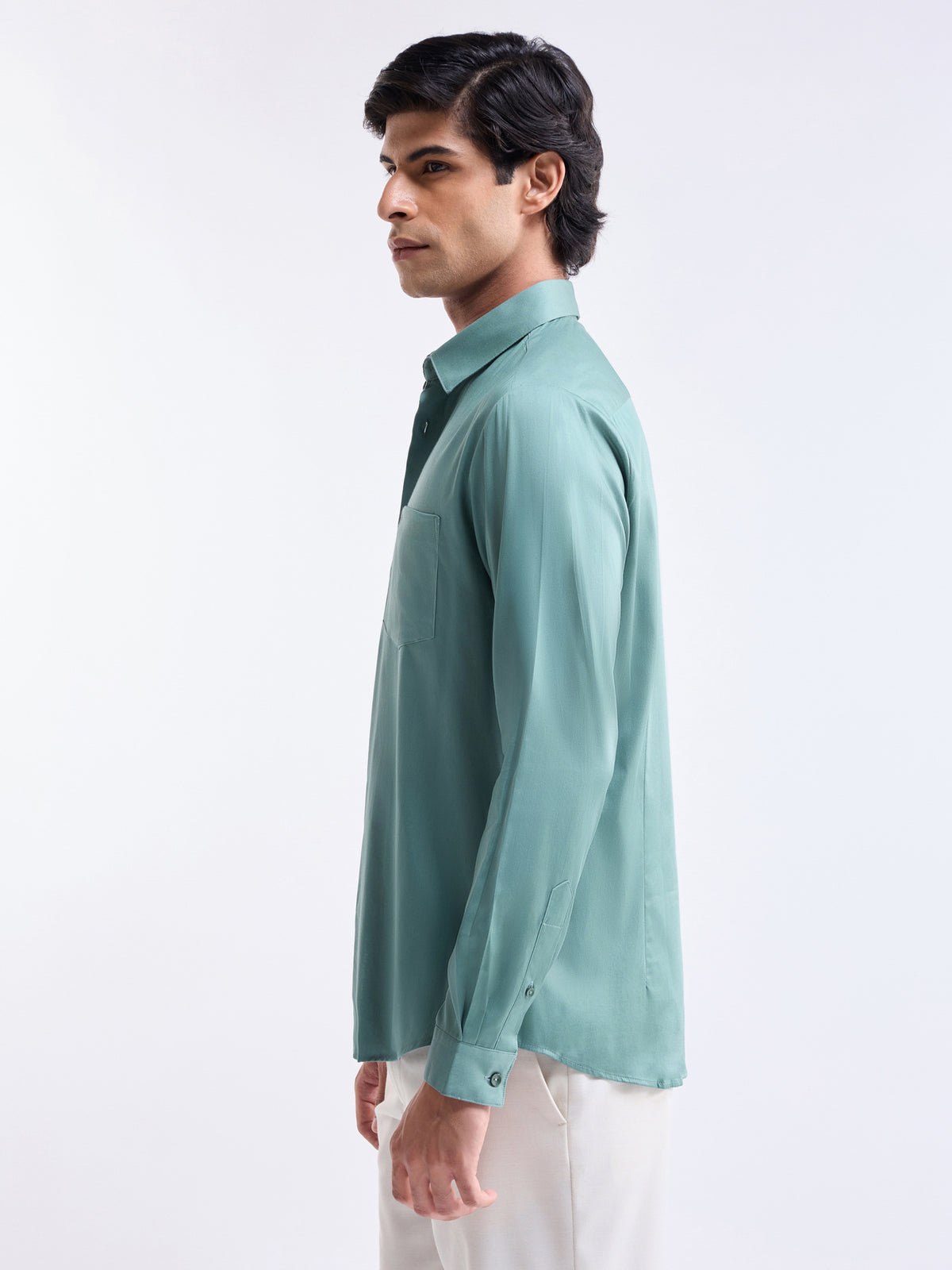 Solid Full Sleeve Cotton Stretch Shirt - Sap t4option_9