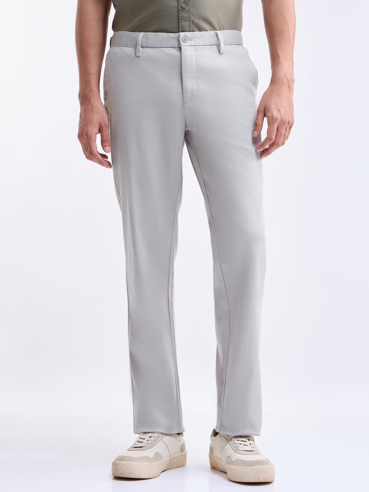 Regular Fit Cotton Stretch Trouser - Cement t4option_1