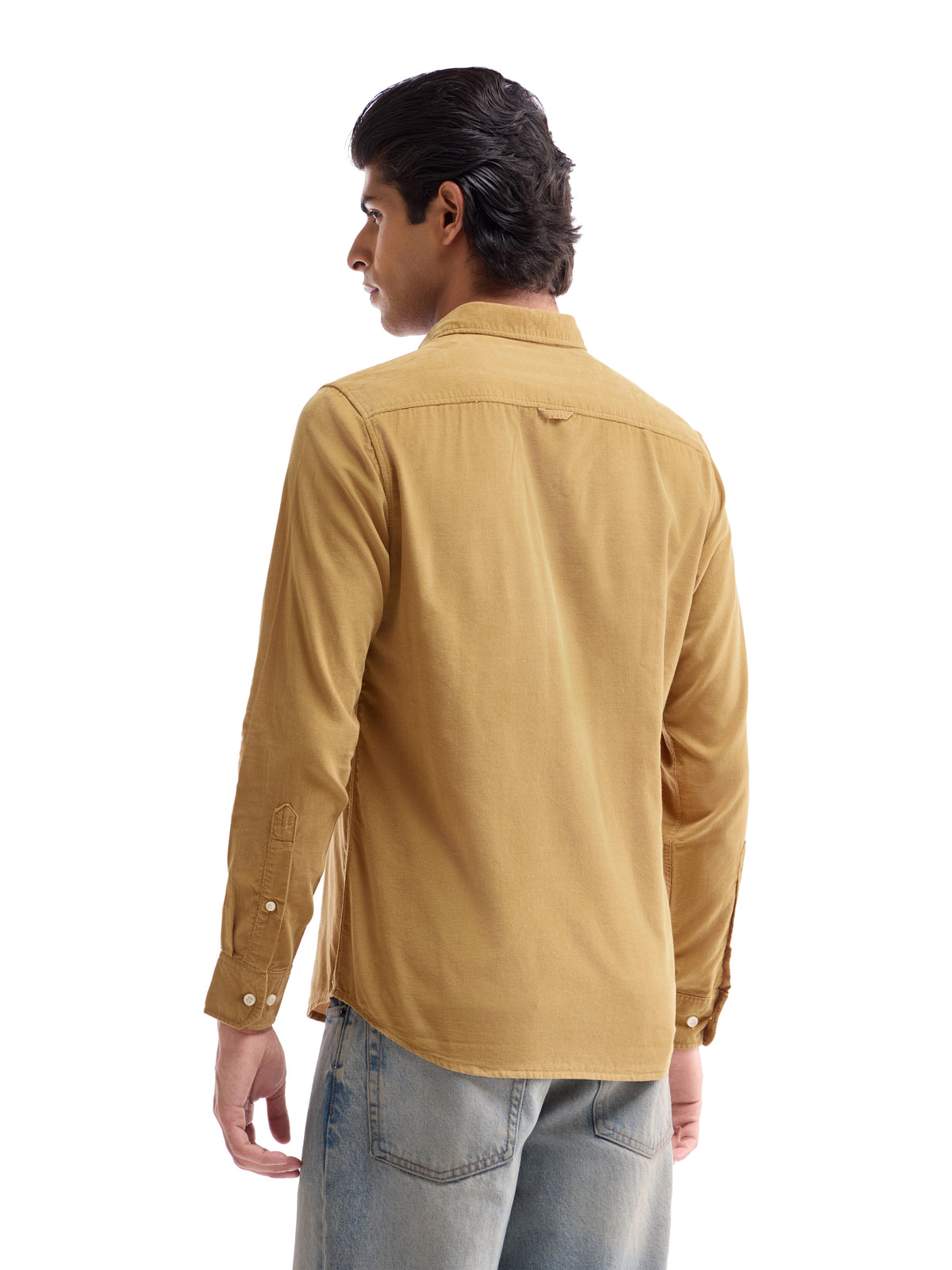 Solid Full Sleeve Cotton Tencel Shirt - Gold t4option_4