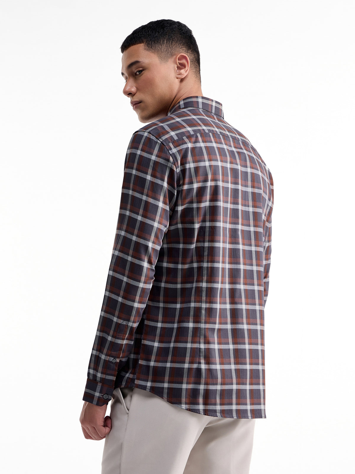 Check Full Sleeve Cotton Shirt - Dark Brown t4option_0