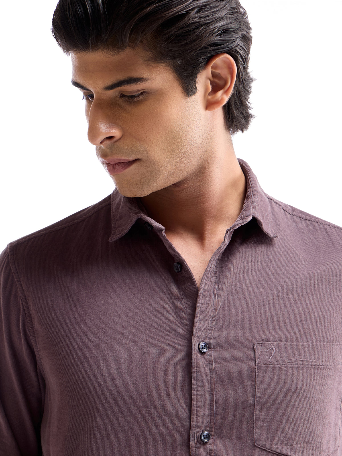 Solid Full Sleeve Cotton Tencel Shirt - Purple t4option_6