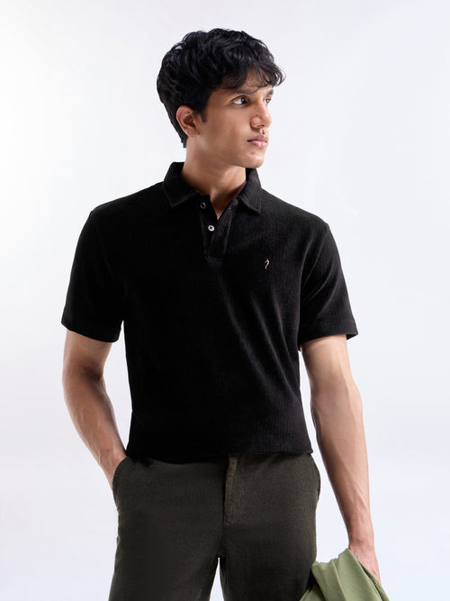 Solid Half Sleeve Regular Fit Polo T-Shirt - Black t4option_0
