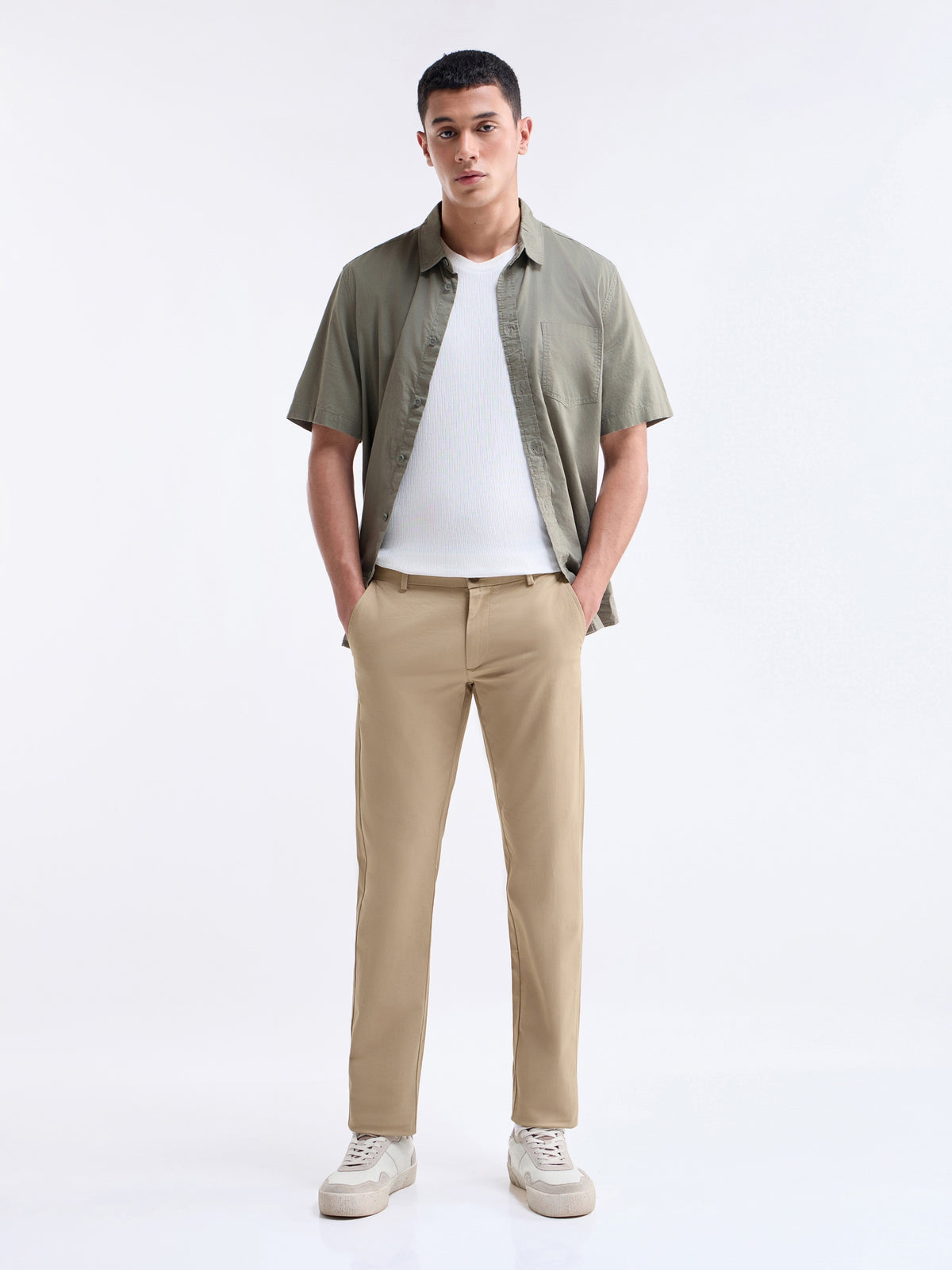 Twill Slim Fit Cotton Stretch Trouser - Khaki t4option_2