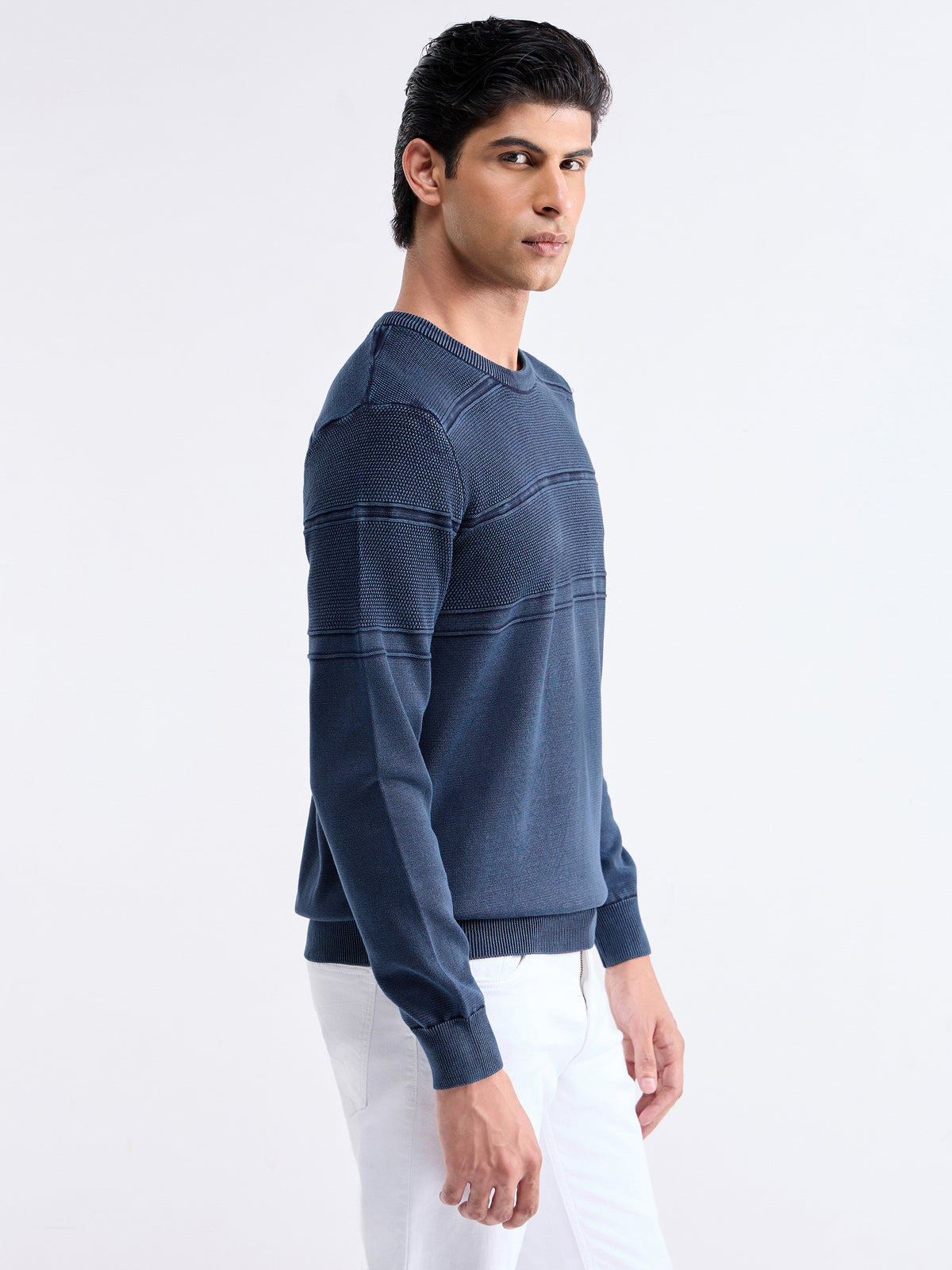 Textured Full Sleeve Jumper Sweater - Blue t4option_0