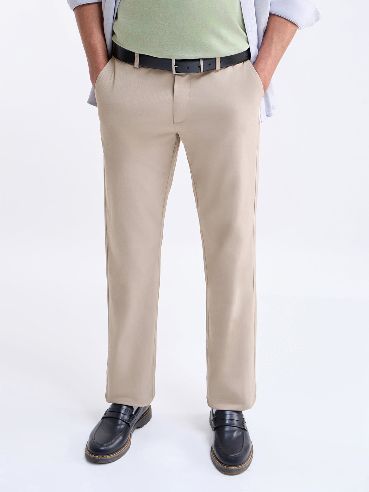 Twill Regular Fit Cotton Stretch Trouser - Stone t4option_4