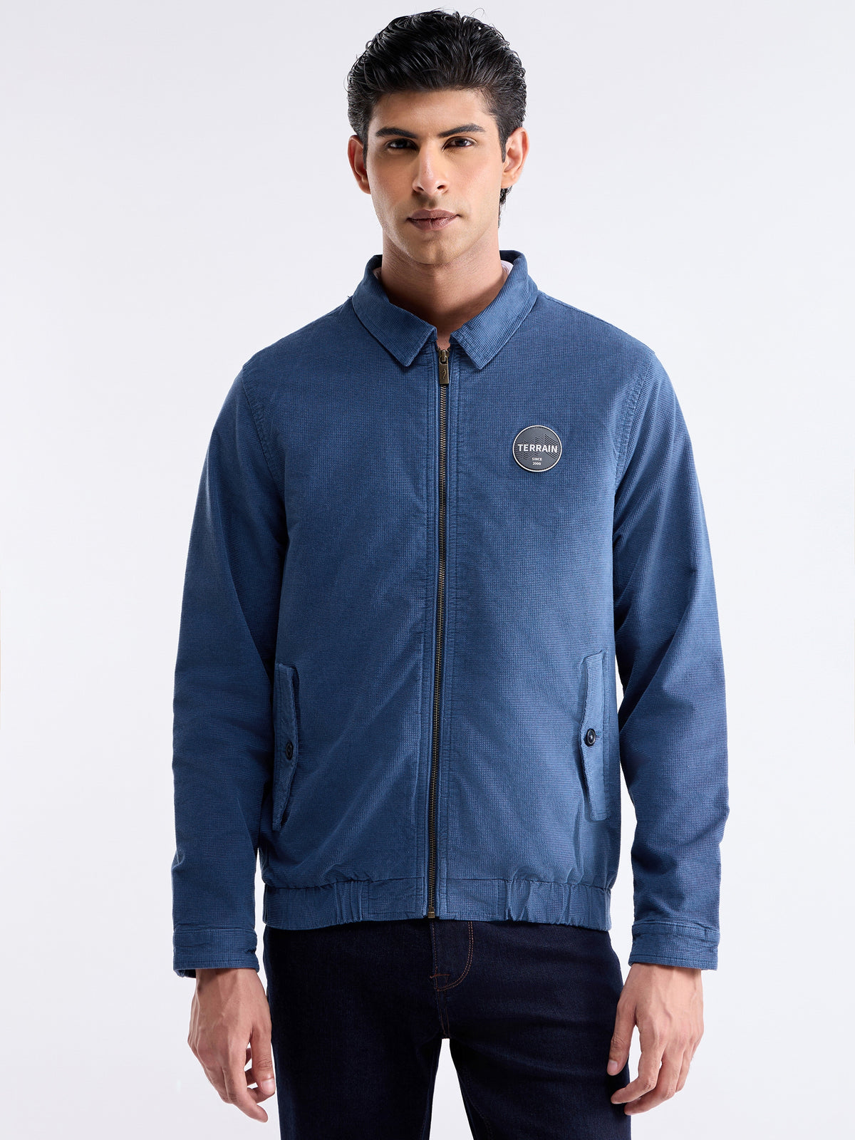 Solid Full Sleeve Bomber Jacket - Navy t4option_0