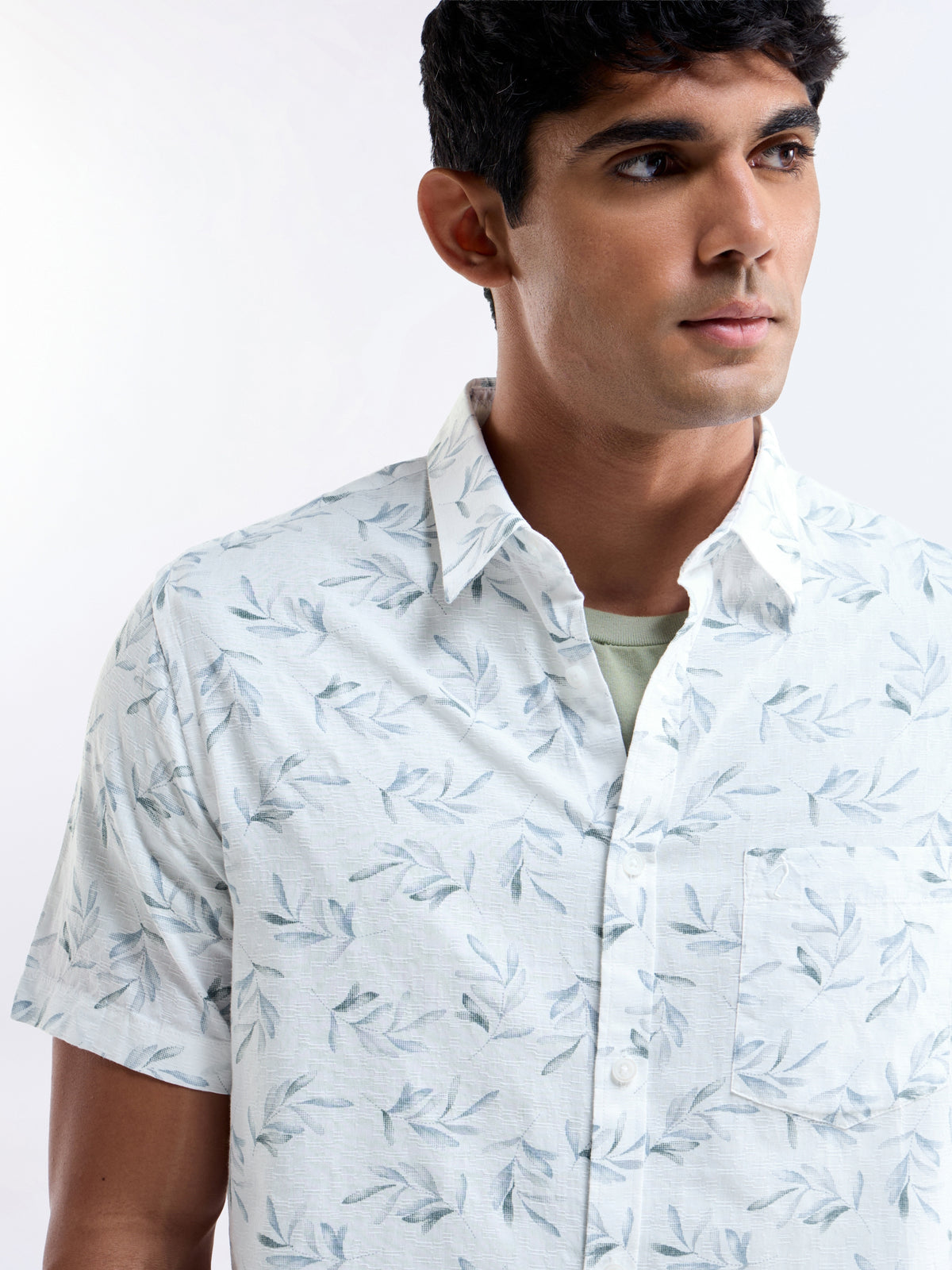 Printed Half Sleeve Cotton Shirt - Blue t4option_0
