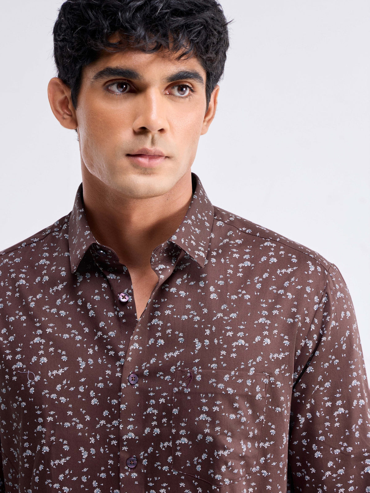 Printed Full Sleeve Cotton Shirt - Brown t4option_0