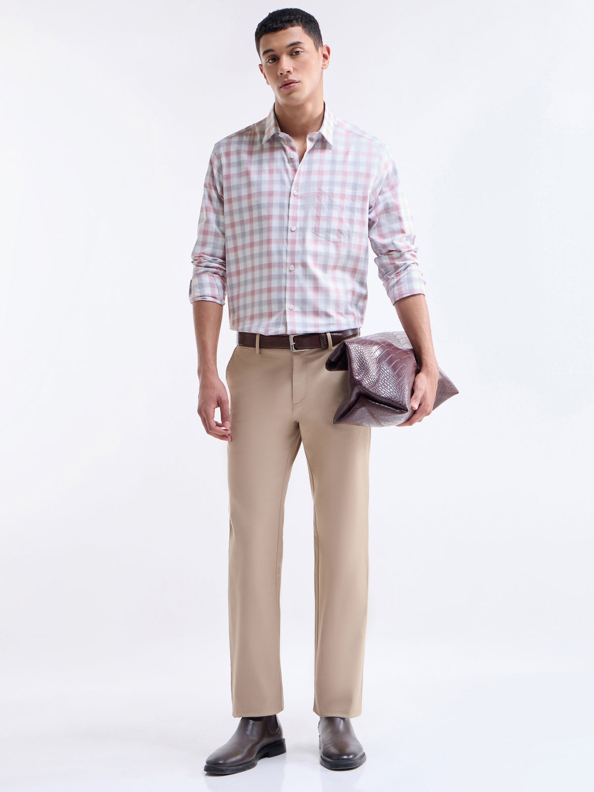 Check Full Sleeve Cotton Shirt - Pink t4option_1