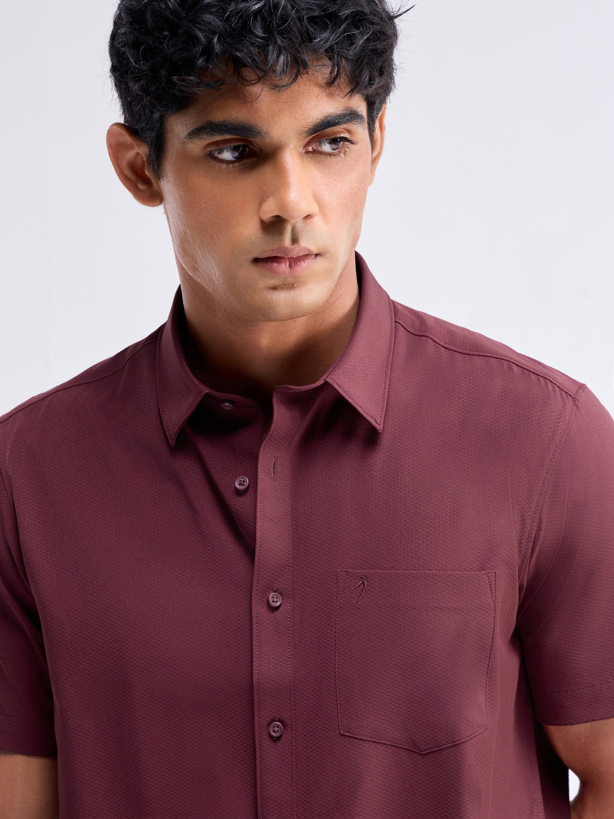 Solid Half Sleeve Poly Blend Shirt - Burgundy t4option_0