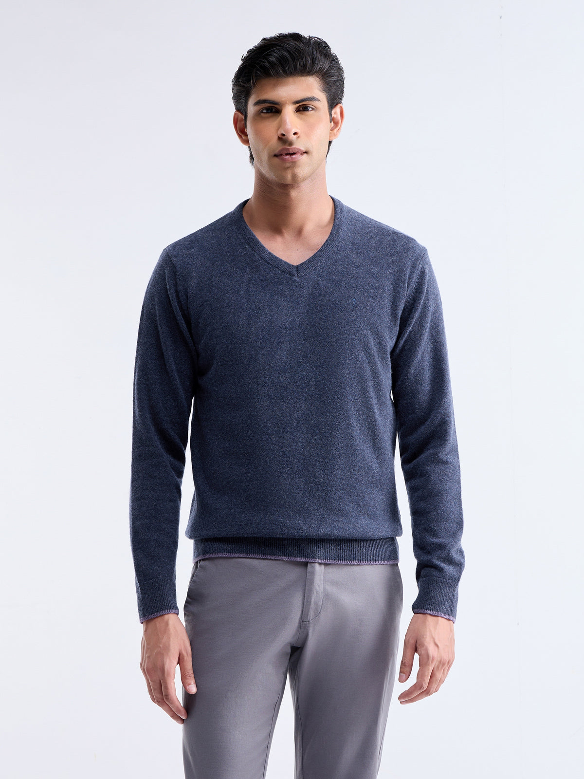Solid Full Sleeve Crew Neck Sweater - Navy t4option_0