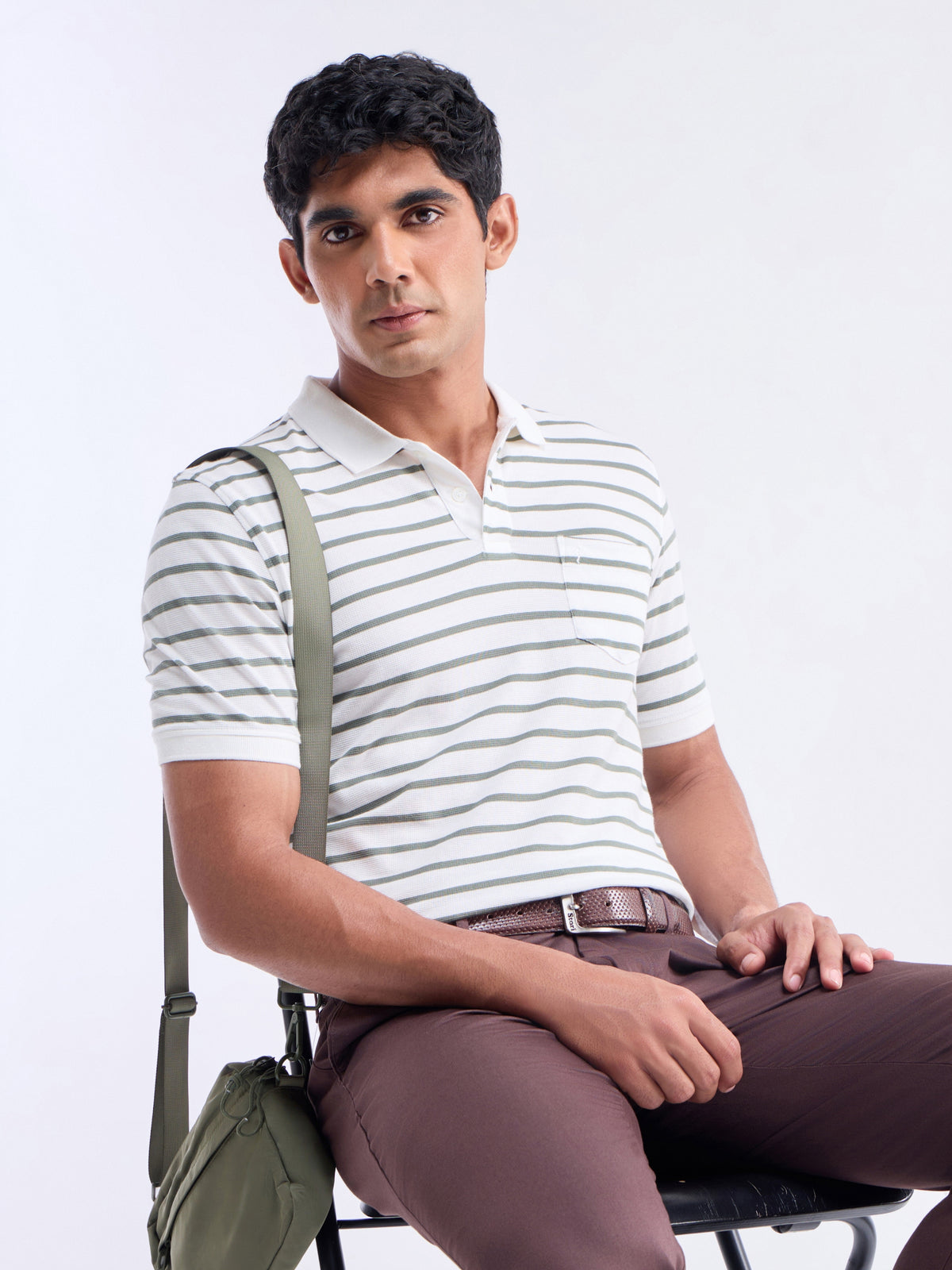 Striped Half Sleeve Regular Fit Polo T-Shirt - Off White t4option_0