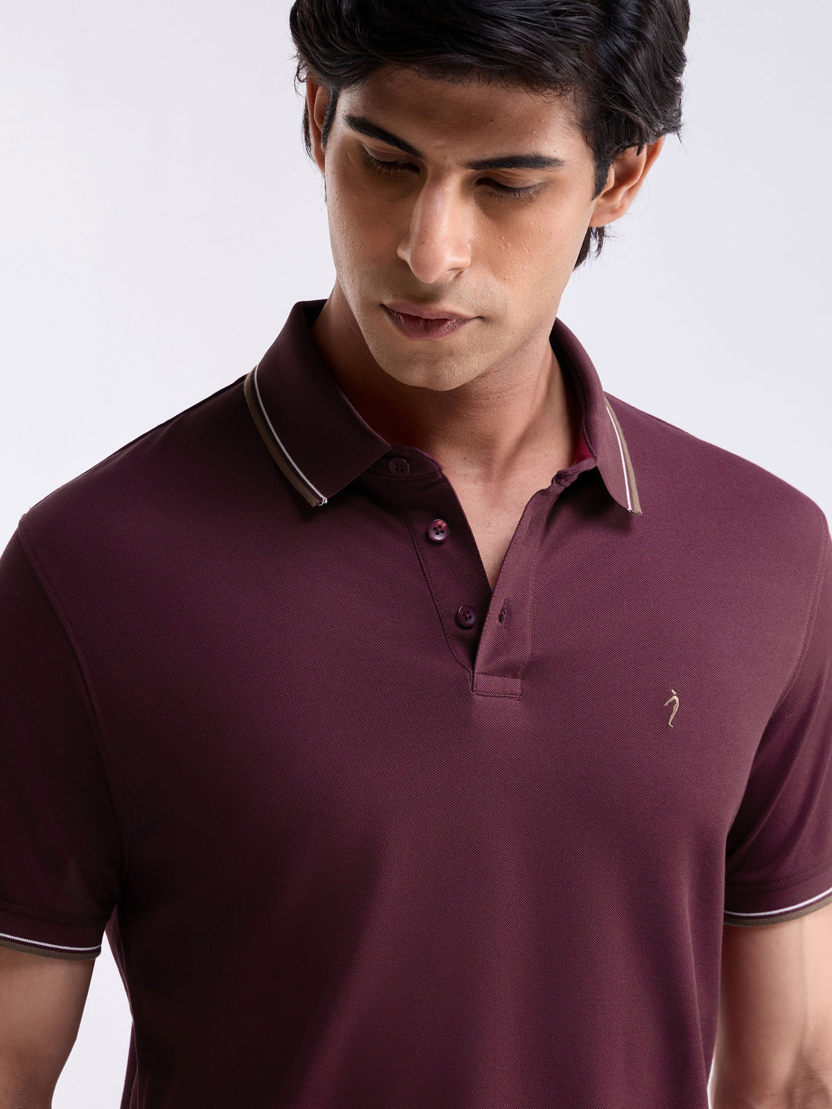 Solid Half Sleeve Regular Fit Polo T-Shirt - Wine t4option_0