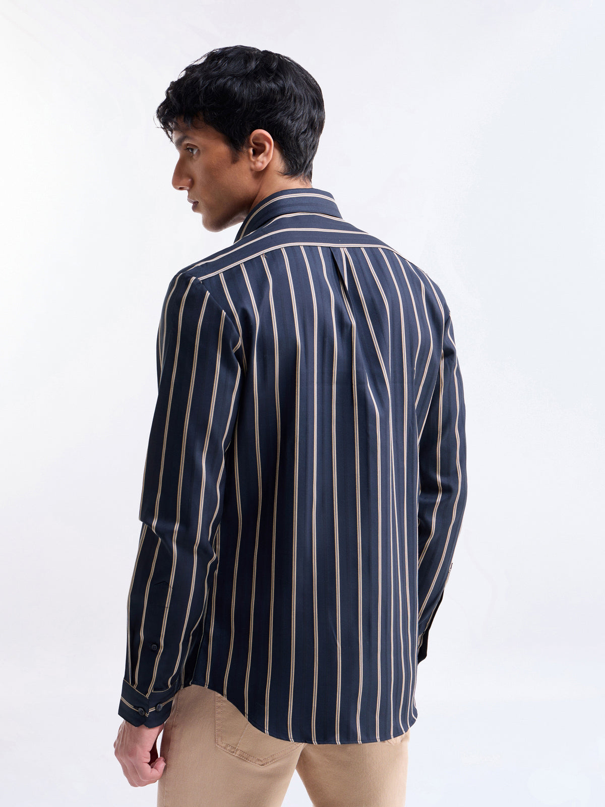 Striped Full Sleeve Cotton Shirt - Navy t4option_1