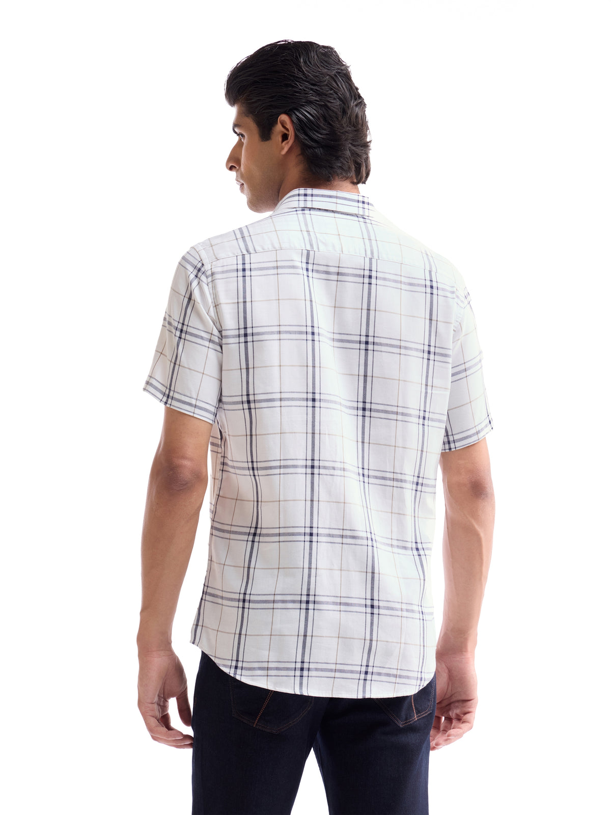 Check Half Sleeve Cotton Shirt - White t4option_0