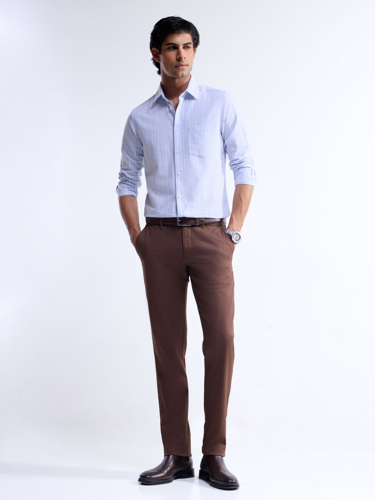 Striped Full Sleeve Cotton Shirt - Light Sky t4option_0