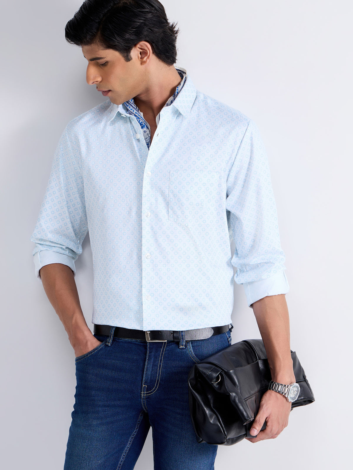 Printed Full Sleeve Cotton Shirt - White t4option_0