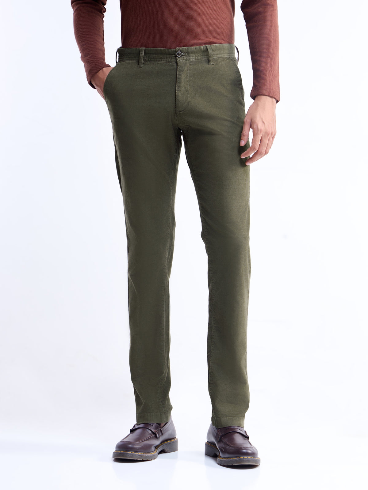 Slim Fit Cotton Stretch Trouser - Olive t4option_0
