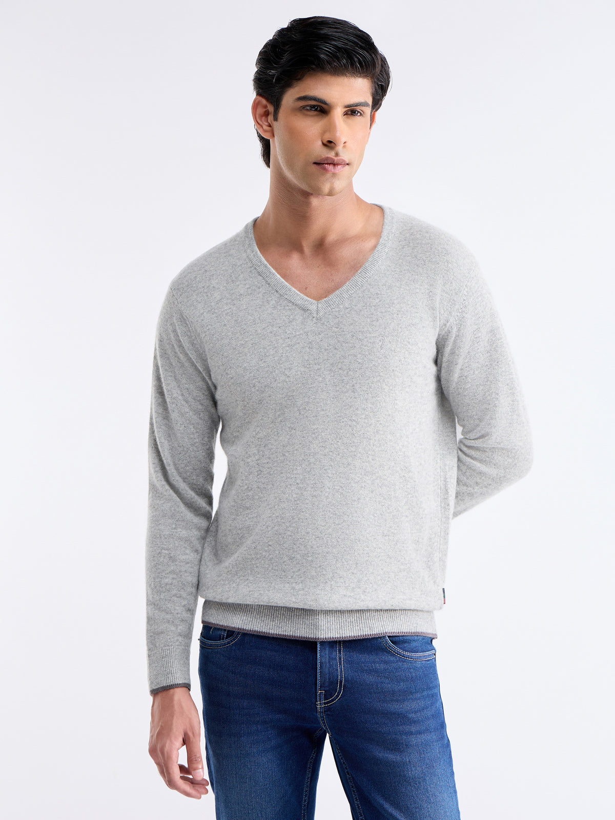 Solid Full Sleeve Crew Neck Sweater - Lt Grey M. t4option_2