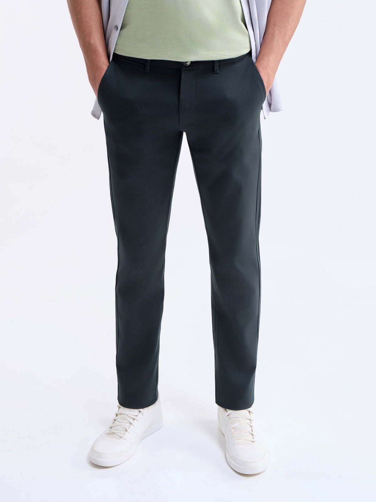 Slim Fit Cotton Stretch Trouser - Pine t4option_3