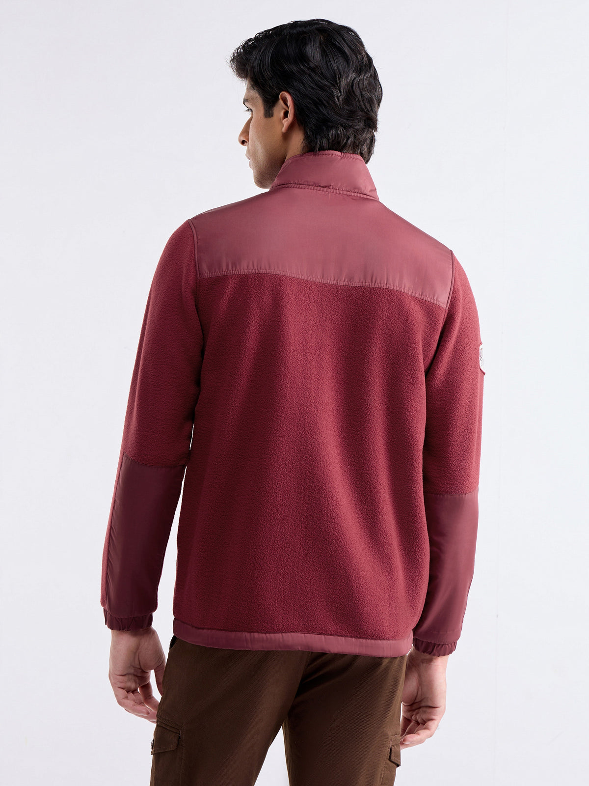 Colour Block High Neck Sweatshirt - Maroon t4option_0