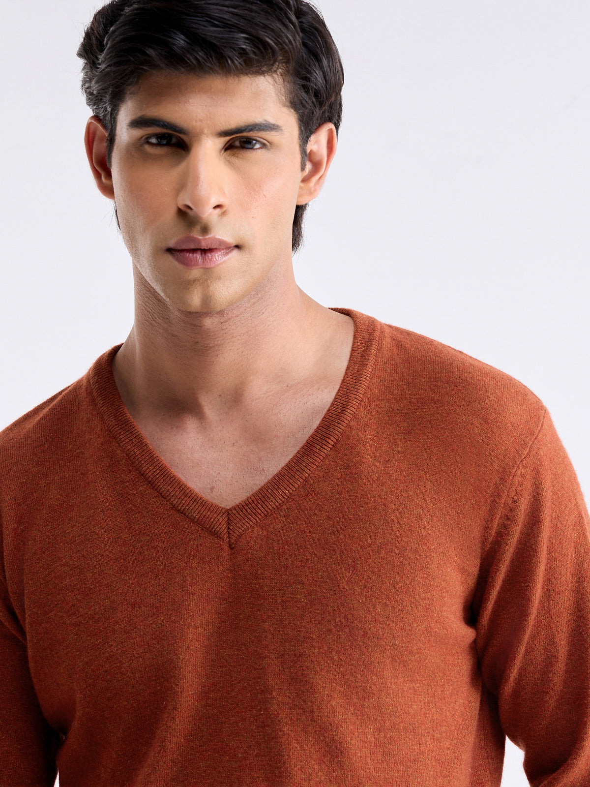 Solid Full Sleeve Crew Neck Sweater - Rust t4option_1
