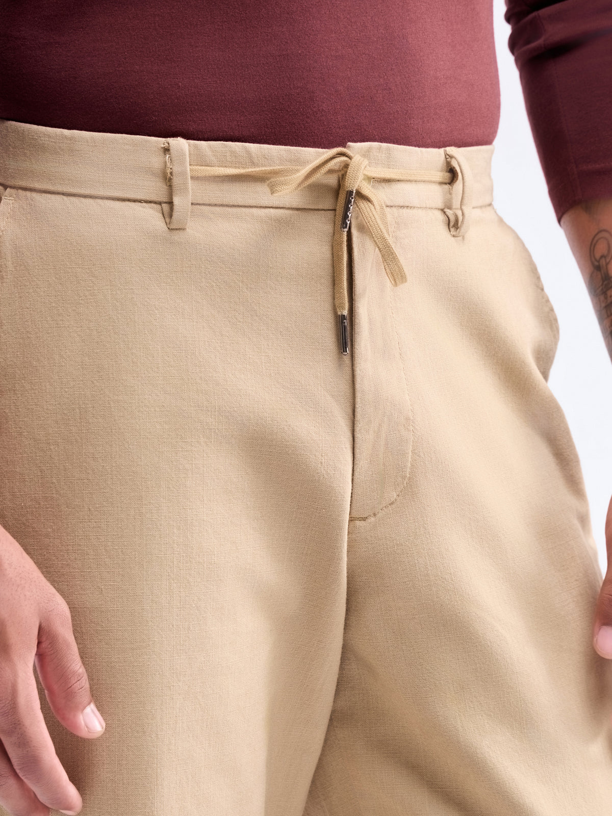 Regular Fit Cotton Stretch Trouser - Khaki t4option_1