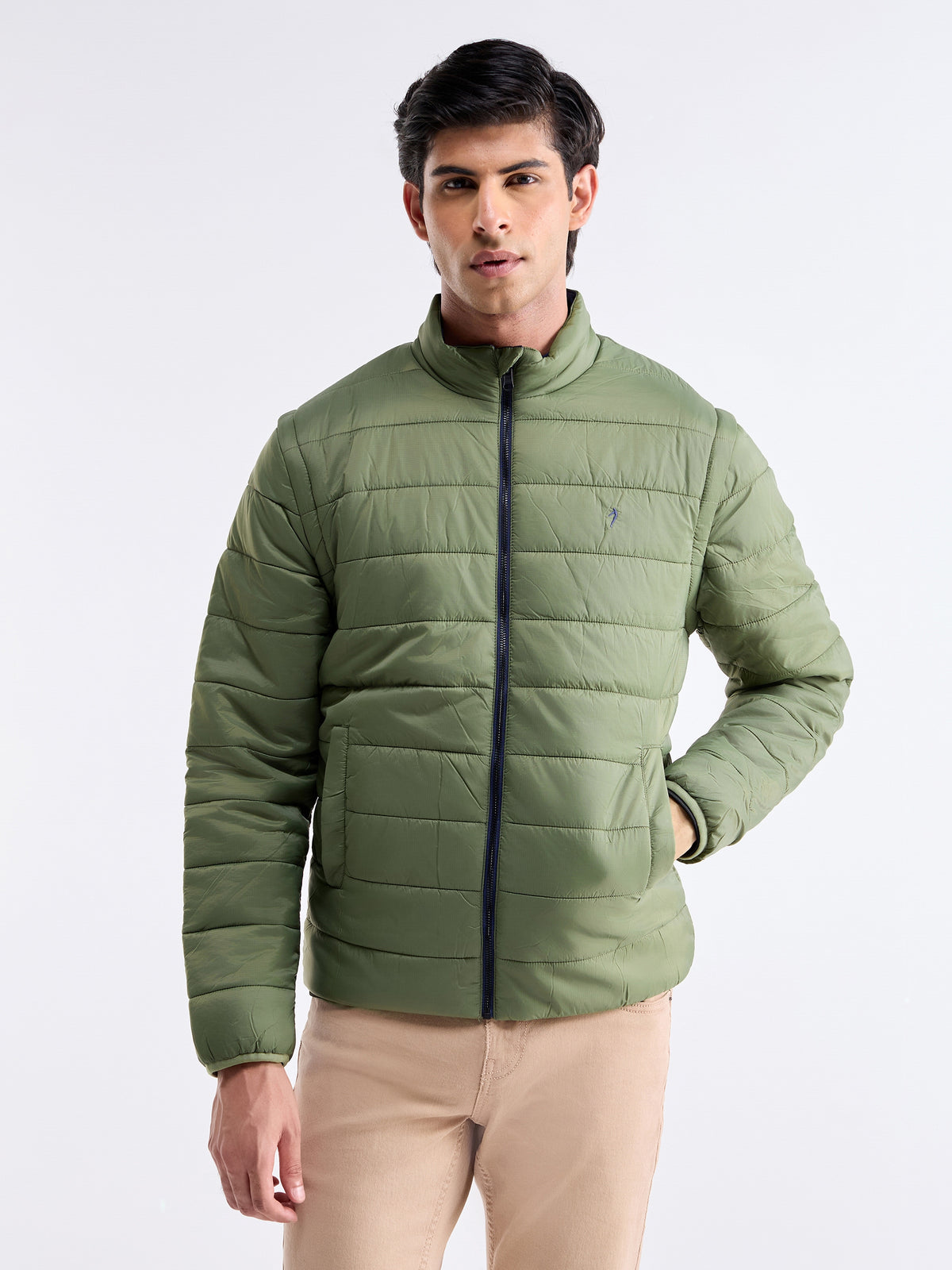 Solid Full Sleeve Bomber Jacket - Sap t4option_0