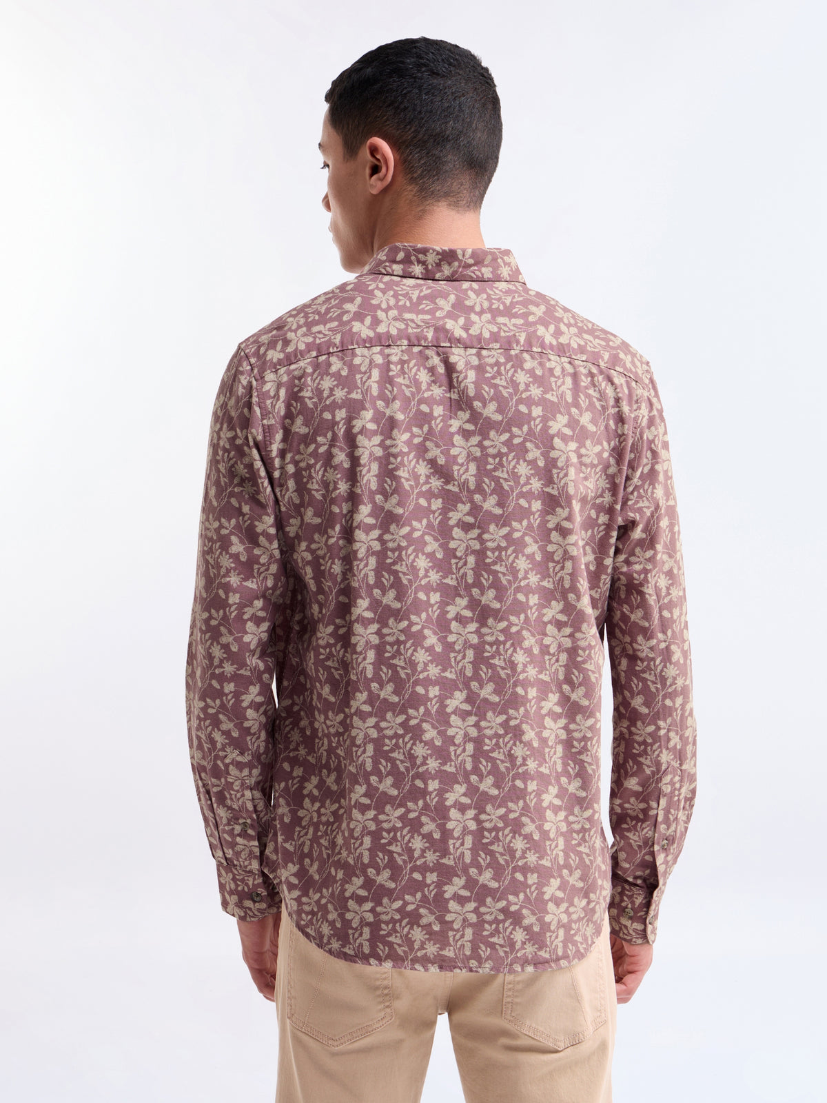 Printed Full Sleeve Cotton Linen Shirt - Mauve t4option_0