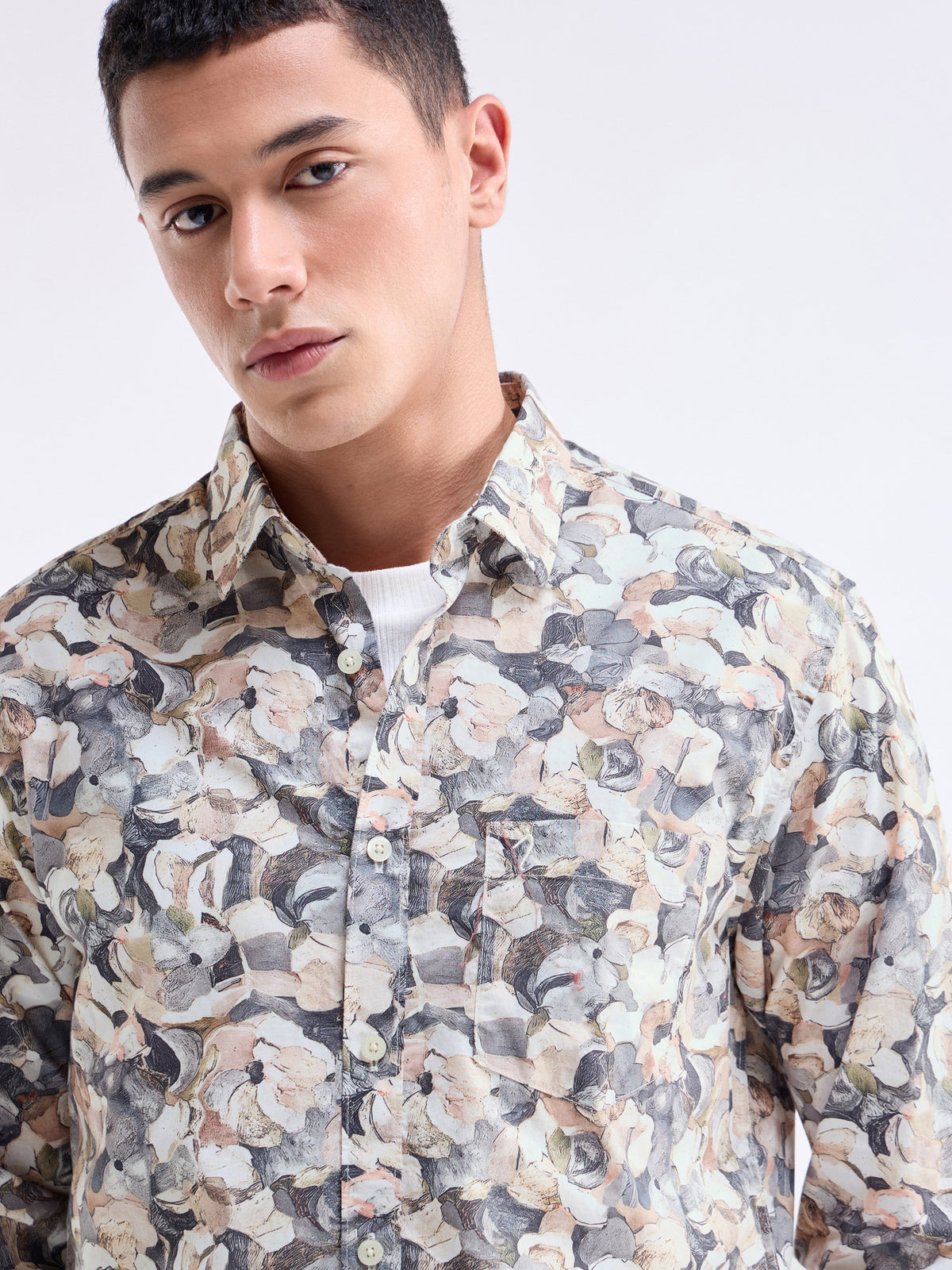 Printed Full Sleeve Cotton Shirt - Gasoline t4option_0