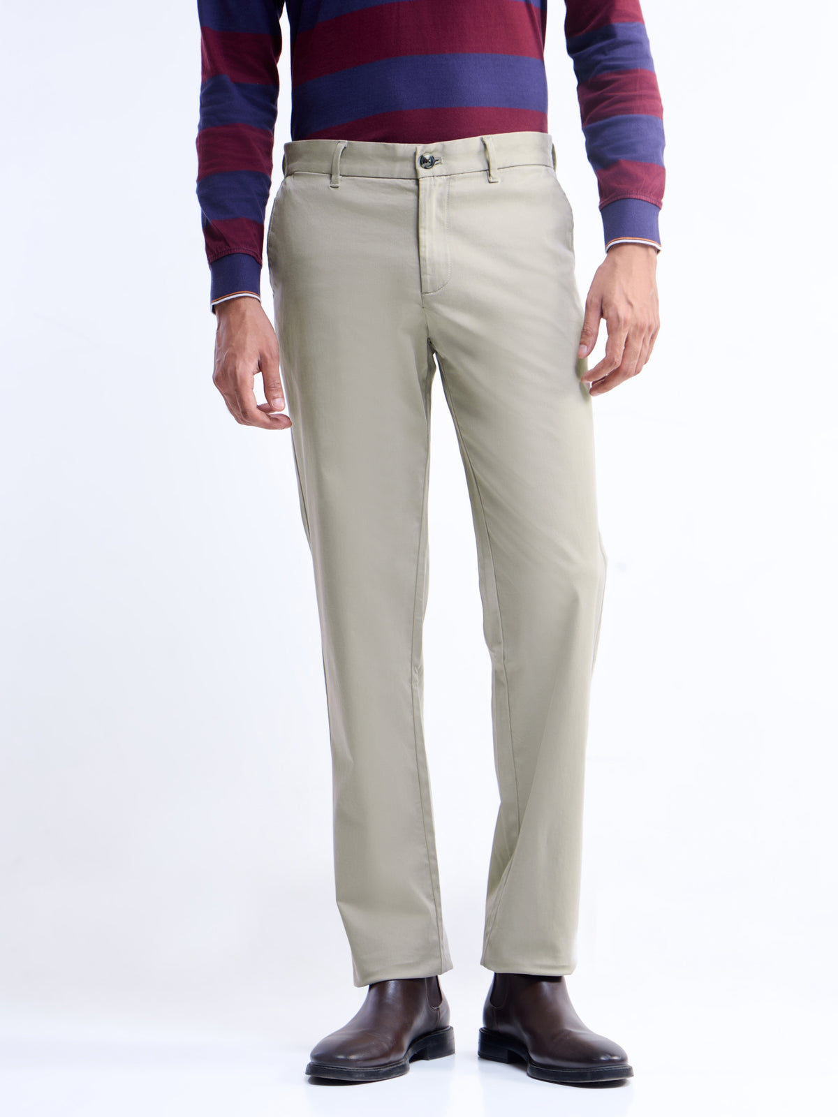 Regular Fit Cotton Stretch Trouser - Stone t4option_4