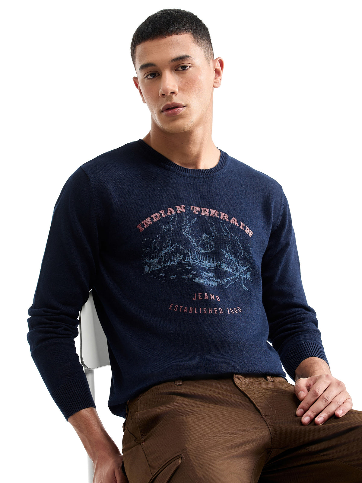 Graphic Full Sleeve Jumper Sweater - Dk Indigo t4option_0