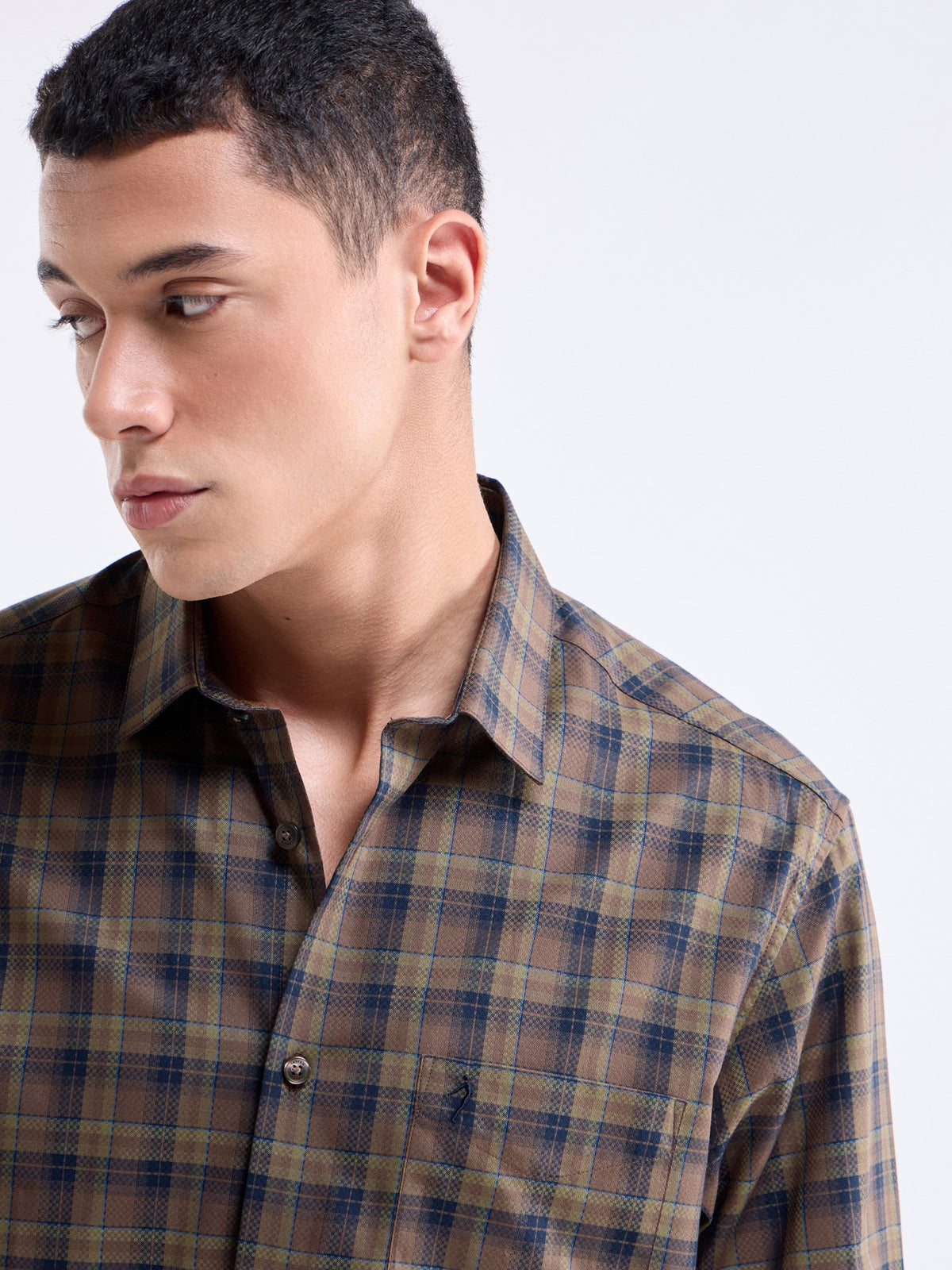 Check Full Sleeve Cotton Shirt - Tabacco t4option_0