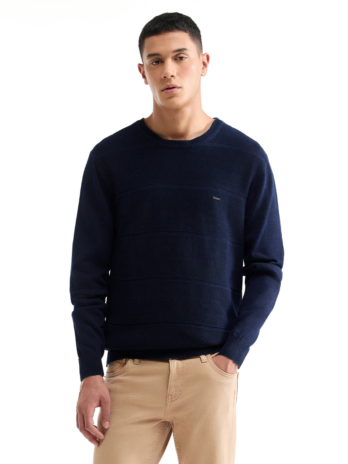 Striped Full Sleeve Jumper Sweater - Dk Indigo t4option_0