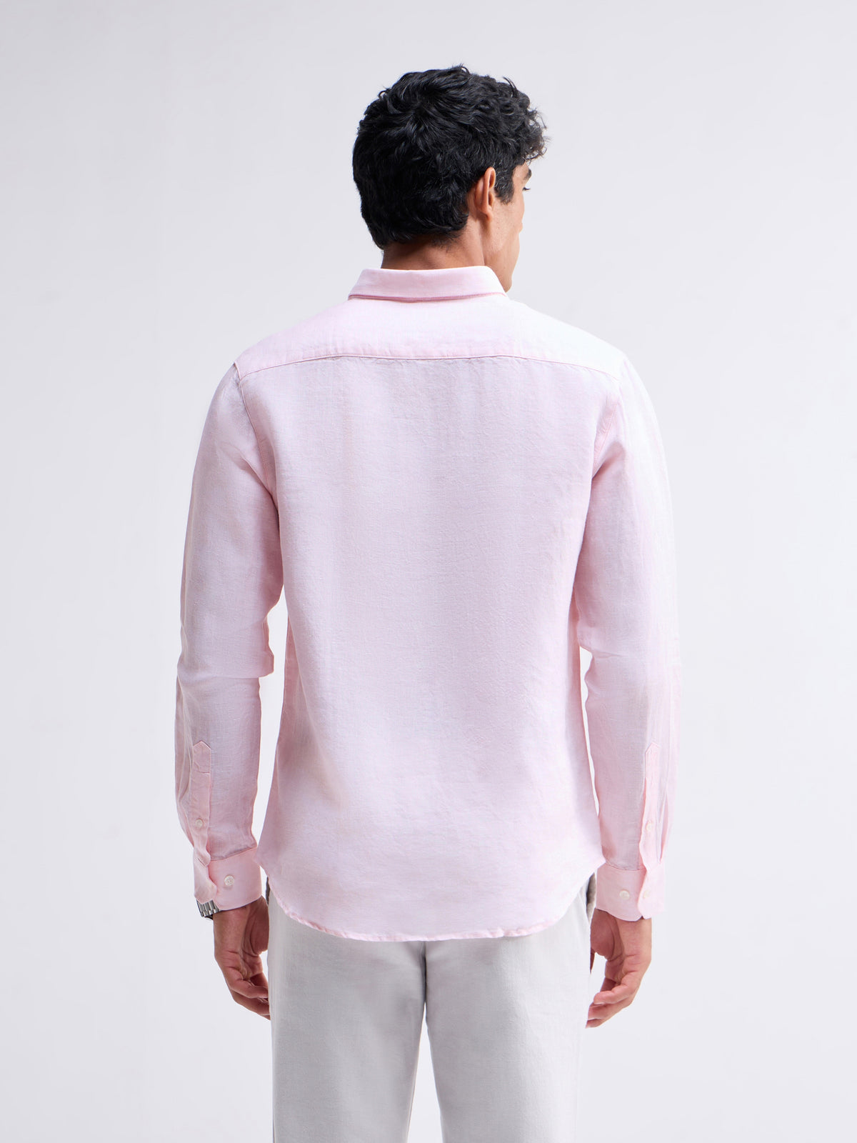 Solid Full Sleeve Linen Shirt - Pink t4option_3