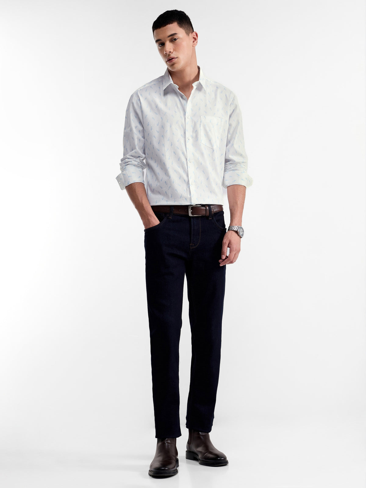 Printed Full Sleeve Cotton Shirt - White t4option_0