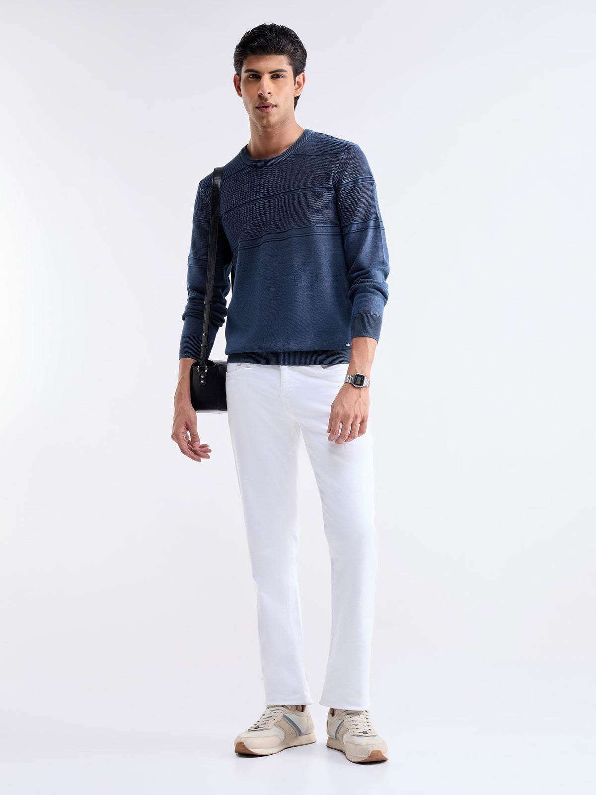 Textured Full Sleeve Jumper Sweater - Blue t4option_0