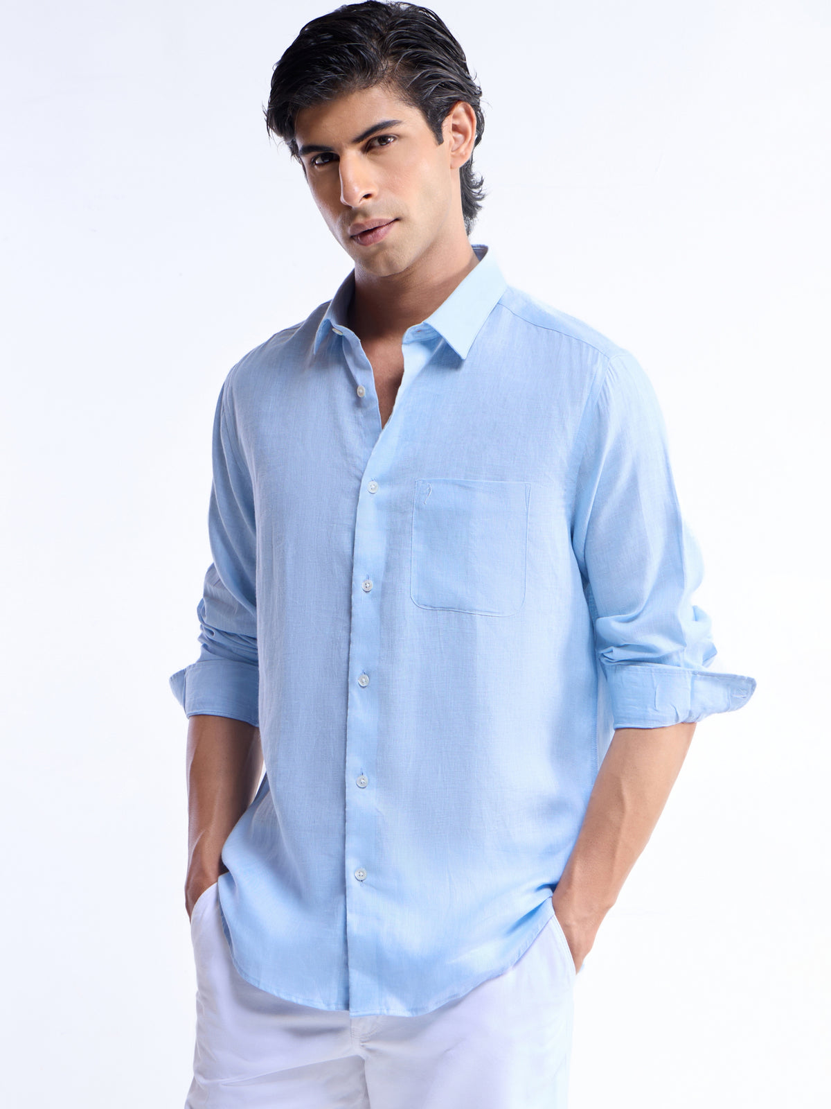 Solid Regular Fit Shirt - Sky t4option_10