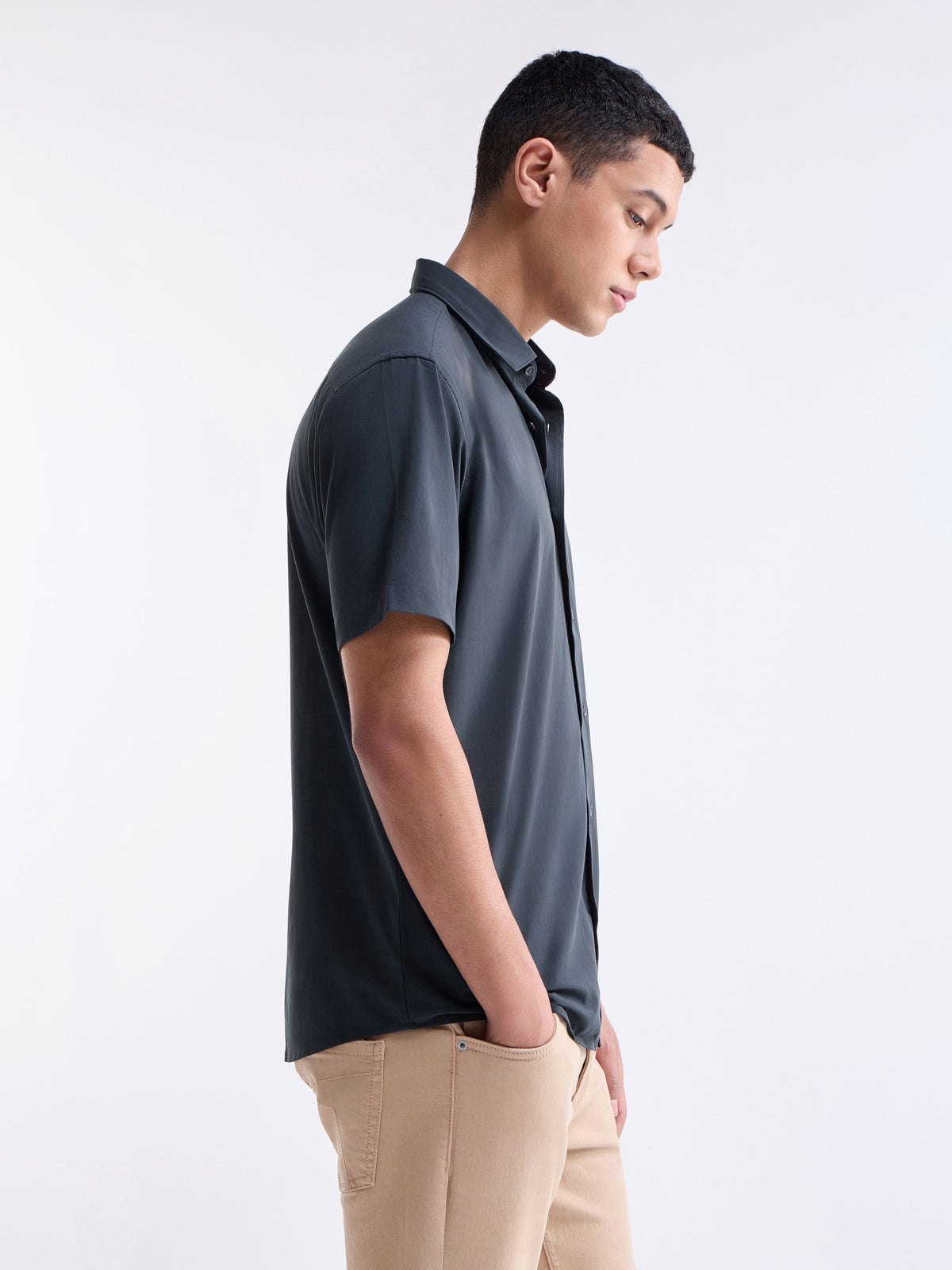Solid Half Sleeve Shirt - Navy t4option_0