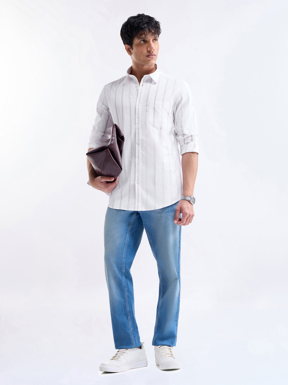 Striped Full Sleeve Cotton Shirt - Pink t4option_1